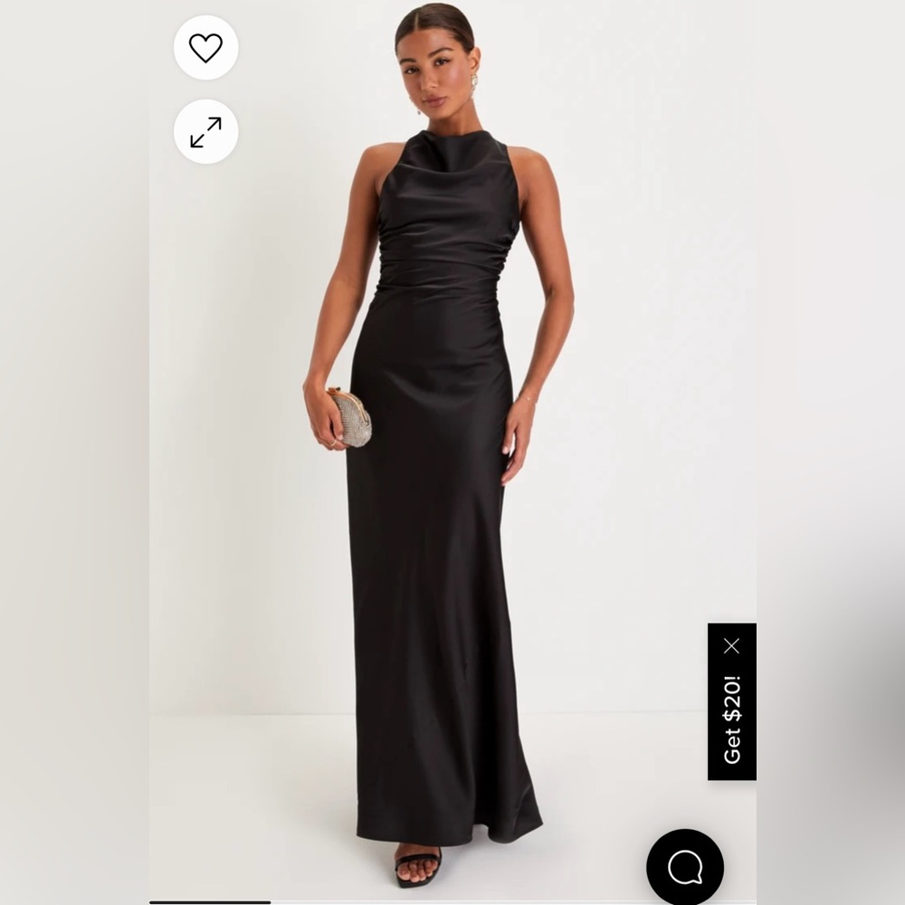 Lulus Effortlessly Sensational Black Satin Backless Maxi Dress